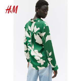 H&M2024秋季女士长袖衬衫1239255 绿色/奶油色花卉 170/116