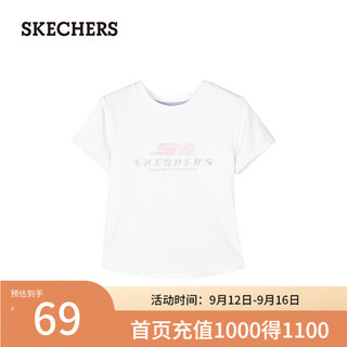 斯凯奇（Skechers）2024夏女童短袖中大童百搭T恤衫P224G063 亮白色/0019 M