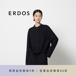 ERDOS【精纺羊绒圆机】24年秋冬圆领宽松针织开衫女上衣衬衫 黑 160/80A/S