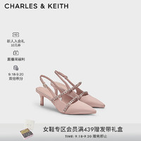 CHARLES&KEITH24秋季亮钻一字带尖头包头法式复古高跟凉鞋女CK1-61720199 Nude肉色 39