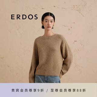 ERDOS 24年秋冬宽松厚款花纱毛衣一字领翻花针织衫女套衫羊绒衫 拿铁 155/76A/XS