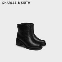 CHARLES&KEITH24秋季简约圆头粗跟复古短靴女靴CK1-90920139 Black黑色 38