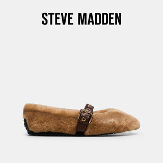 STEVE MADDEN 2024年秋冬 女鞋复古平底玛丽珍鞋毛毛鞋 黄褐色 35