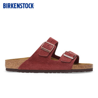 BIRKENSTOCK勃肯牛皮绒面革软木拖鞋女款双扣拖鞋Arizona系列 红色/酒红色窄版1028331 35