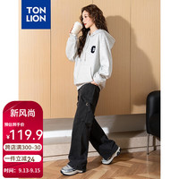 唐狮 TONLION卫衣女2024秋季前胸毛巾绣字母小标连帽卫衣 冷麻灰 S