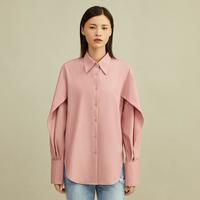 DEEP BREATH深呼吸廓形前短后长荷叶边纯色翻领衬衫女