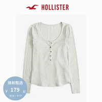 HOLLISTER24秋季辣妹美式修身纯色亨利长袖T恤 女 KI339-3870 灰色 S (165/88A)