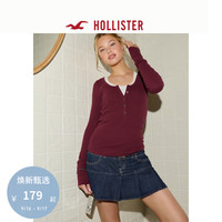 HOLLISTER24秋季辣妹美式修身纯色亨利长袖T恤 女 KI339-3870 酒红色 XS (160/84A)