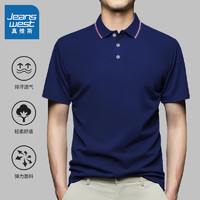 JEANSWEST 真维斯 短袖POLO衫夏季纯色绣标上衣服polo衬衫 深蓝698 M