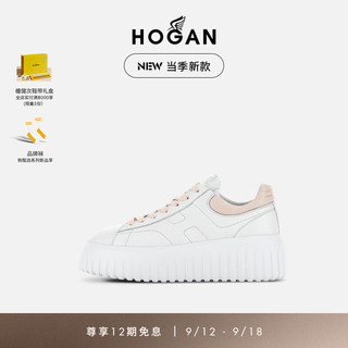 HOGAN 女鞋2024H-STRIPES休闲饼干鞋厚底鞋 白/粉 36 拍小半码