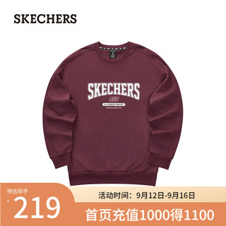 斯凯奇（Skechers）卫衣学院风男女同款针织套头圆领舒适L324U100 粉黛色/02C9 M