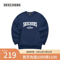 斯凯奇（Skechers）卫衣学院风男女同款针织套头圆领舒适L324U100 海军蓝/00DU XL