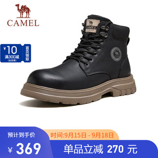 骆驼（CAMEL）厚底止滑加绒保暖轻量百搭休闲马丁靴男 G14W076648 夜黑色 40 