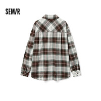 森马（Semir）长袖衬衫女中长款纯棉法兰绒2024冬季格纹衬衣 咖白色调00451 XL 170/92A