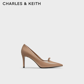 CHARLES&KEITH24冬季亮面尖头蝴蝶结高跟鞋单鞋女士CK1-60361535 CARAMEL焦糖色 39