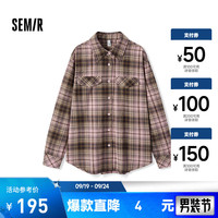 森马（Semir）长袖衬衫女中长款纯棉法兰绒2024冬季格纹衬衣 红色调00466 XXL 175/96A