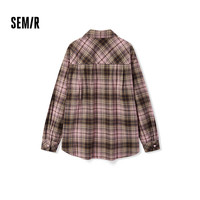 森马（Semir）长袖衬衫女中长款纯棉法兰绒2024冬季格纹衬衣 红色调00466 L 165/88A