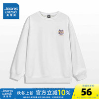 真维斯女装宽松卫衣2024秋季潮流休闲圆领套头印花上衣女G2 白色810A 165/84A/S