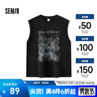 森马(Semir)背心男2024秋季潮流宽松针织印花无袖上衣宽肩 黑色90001 185/104B/XXXL