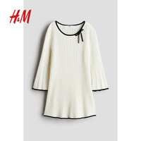 H&M童装女童连衣裙2024秋新中式风罗纹针织连衣裙1248071 白色 90/52 1-2Y