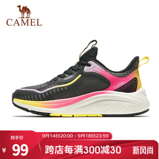 CAMEL 骆驼 女徒步缓震轻弹防滑耐磨透气舒适运动跑步鞋 7D22235473，黑/浅粉紫，女 39