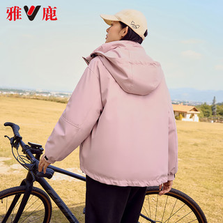 雅鹿短款羽绒服女冬季2024户外运动防风连帽保暖登山外套 丁香粉 L