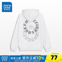 真维斯女装2024秋季字母印花潮流女宽松外穿休闲连帽卫衣G2 白色810A 175/96A/L