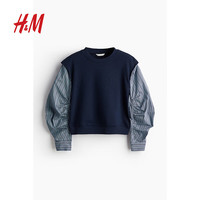 H&M女士卫衣2024秋卫衣面料休闲百搭假两件茧袖上衣1252110 海军蓝/拼色 155/80 XS