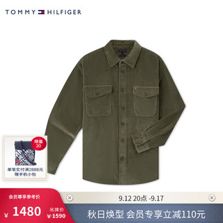 TOMMY HILFIGER24秋冬男装纯棉灯芯绒复古贴袋宽松衬衫外套MW0MW36855 军绿色RBN M