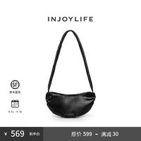 INJOYLIFE褶皱香蕉船包小号轻柔质感斜挎包百搭随性单肩通勤小包 黑色