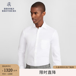 Brooks Brothers 男士斜纹面料免烫超修身纯色正装衬衫 1000070511 1001-白色 15/33