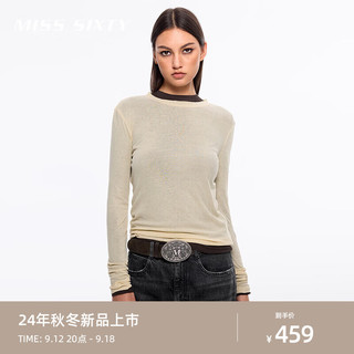 MISS SIXTY2024秋季长袖T恤女圆领修身基础简约打底叠穿纯棉 浅黄 L