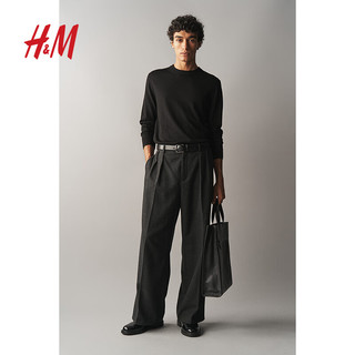 H&M2024秋季男士修身羊毛套衫1235193 黑色 180/124 XXL