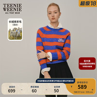 Teenie Weenie小熊秋季条纹撞色针织衫软糯毛衣女 橙色 170/L