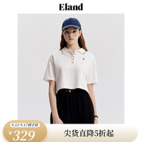 ELAND衣恋学院风短款poloT恤女美式休闲H型上衣2024夏季 象牙白/白色(39)Ivory S/160