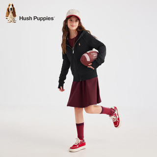 暇步士（Hush Puppies）童装儿童女大童2024年秋季女童时尚气质针织外套 钻石黑 130cm