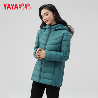 鸭鸭（YAYA）轻薄羽绒服女短款2024年冬季可拆卸帽内胆时尚显瘦保暖外套K 松木绿色 190/108A(XXXXXL)