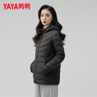 鸭鸭（YAYA）轻薄羽绒服女短款2024年冬季可拆卸帽内胆时尚显瘦保暖外套K 黑色 160/84A(M)