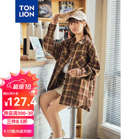 唐狮 TONLION2024新款长袖衬衫女港风复古格纹开衫外套宽松休闲衬衣TB 咖色 S