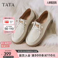 他她（TATA）厚底休闲乐福鞋女鞋蝴蝶结浅口单鞋2024秋季7A420CA4 米白（踩跟款） 39