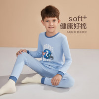 红豆纯棉秋衣秋裤薄款男女中大童秋冬保暖内衣套装儿童A类棉毛衫睡衣 H3M1013浅蓝 110cm