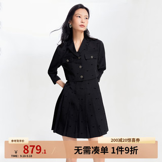 VEROMODA外套连衣裙套装2024早秋短款单排扣翻领吊带百褶女 黑色 160/80A/S