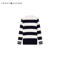 TOMMY HILFIGER24秋冬童装男棉羊绒混纺拼色绞花POLO领毛衣TH2432168 藏青白条纹654 L/160cm