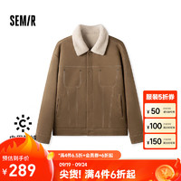 森马（Semir）外套男加绒2024冬季质感仿麂皮夹克复古翻领工装时尚潮流 焦糖棕51139 175/92A/L