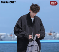 ViiSHOW 棒球服风衣 工装宽松飞行员夹克 幻影黑