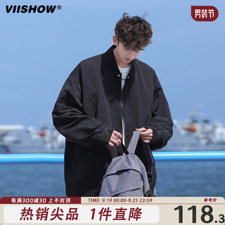 viishow棒球服外套男春秋季日系复古休闲工装宽松上衣飞行员夹克 幻影黑 2XL