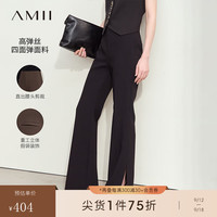 AMII2024秋通勤风微喇叭裤开叉休闲长裤女修身显瘦拖地裤子12443163