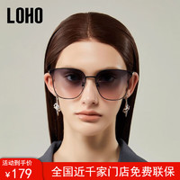 LOHO 2024新蝶形太阳眼镜女显高级感墨镜复古潮流防晒眼镜LH09634黑框 哑黑框+蓝渐粉片