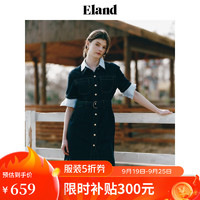 ELAND衣恋牛仔连衣裙女美式复古收腰显瘦中长款A字裙2024夏季 深牛仔色(57)D/Indigo L/170