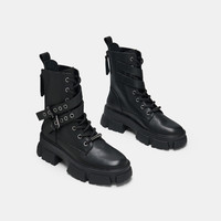 史蒂夫·马登 STEVE MADDEN 2024年秋冬 女鞋机车风潮酷增高厚底马丁靴短靴 黑色 38